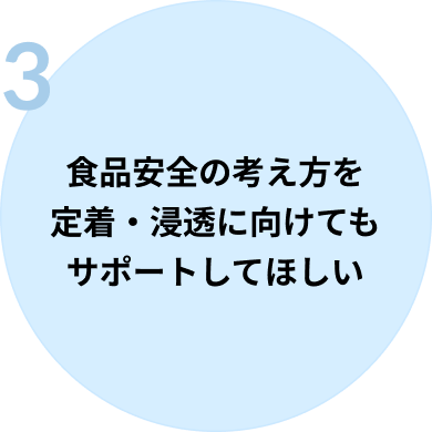 食品安全の考え方を定着・浸透に向けてもサポートしてほしい